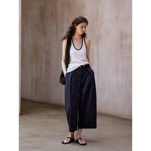 NWT Hemi Blurr Cocoon Ease High Waist Wide Leg Cotton Pants Blue Women M